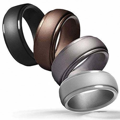 Silikon-Hochzeitsring für Männer 4 Packungen Single Step Edge Schlankes Design Metall Schwarz und Camo