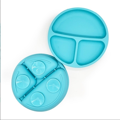 BPA-freie, rutschfeste Babydinnerplatte aus Silikon mit Saugbecher und Lebensmittelmaterial