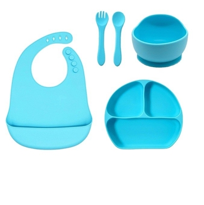 Silikon Baby Fütterung Set 5pcs Beste wasserdichte Sicherheit einfach saubere Schüssel mit Löffel Bib
