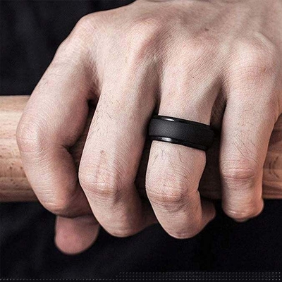 Silikon-Hochzeitsring für Männer 4 Packungen Single Step Edge Schlankes Design Metall Schwarz und Camo