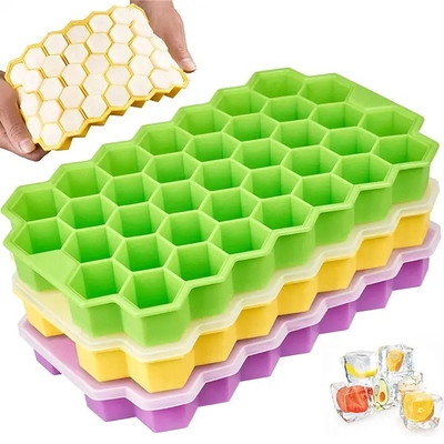 Nachhaltige Eiscreme-Hersteller Heißklappbare 37-Hohlraum-Honighals-Silicone-Eis-Tray mit Deckel