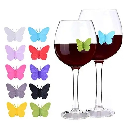 Silikon Cute Butterfly Design Wein Glasflasche Becher Tasse Identifizierungs-Tags