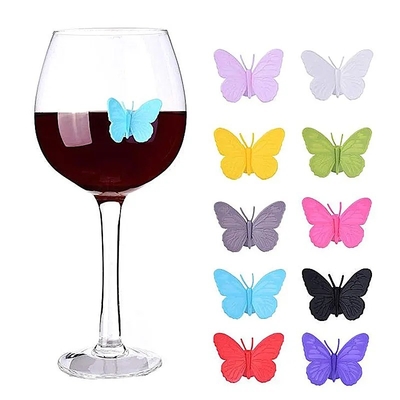 Silikon Cute Butterfly Design Wein Glasflasche Becher Tasse Identifizierungs-Tags