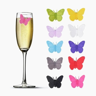Silikon Cute Butterfly Design Wein Glasflasche Becher Tasse Identifizierungs-Tags