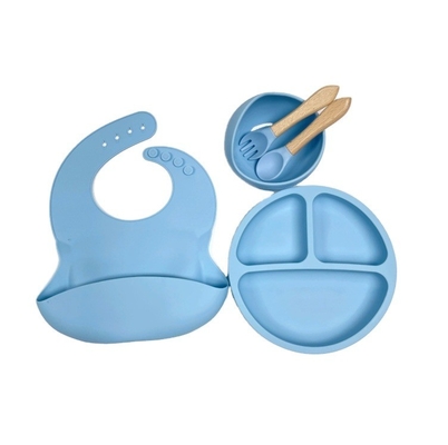 Silikon Baby-Fütterung Set Bpa-freies Essensgeschirr mit Schüssel-Flasche Löffel und Bib