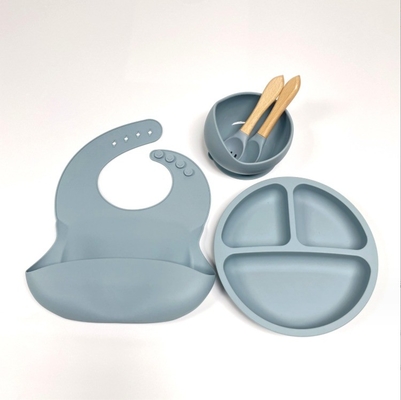 Silikon Baby-Fütterung Set Bpa-freies Essensgeschirr mit Schüssel-Flasche Löffel und Bib