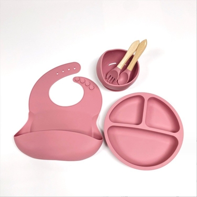Silikon Baby-Fütterung Set Bpa-freies Essensgeschirr mit Schüssel-Flasche Löffel und Bib
