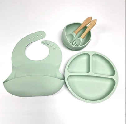 Silikon Baby-Fütterung Set Bpa-freies Essensgeschirr mit Schüssel-Flasche Löffel und Bib