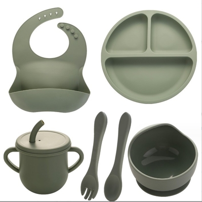 Kein Design-Stil Silikon-Fütterungs-Set Voll Abendessen Teller Schüssel Tasse Löffel Gabel Spork für Säuglinge