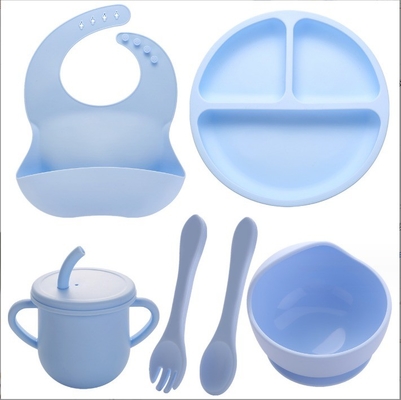 Kein Design-Stil Silikon-Fütterungs-Set Voll Abendessen Teller Schüssel Tasse Löffel Gabel Spork für Säuglinge