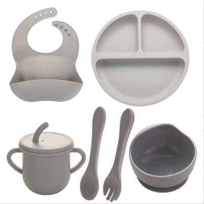 Kein Design-Stil Silikon-Fütterungs-Set Voll Abendessen Teller Schüssel Tasse Löffel Gabel Spork für Säuglinge
