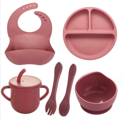 Nachhaltiges Silikon-Babyspeisen Set BPA-freie Löffel Bibs Platte kundenspezifischer Design Stil