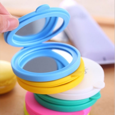 Moderne runde Silikonglas-Kosmetik doppelseitige Falte Portable Make-up Taschenspiegel