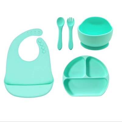 Silikon Baby Fütterung Set 5pcs Beste wasserdichte Sicherheit einfach saubere Schüssel mit Löffel Bib
