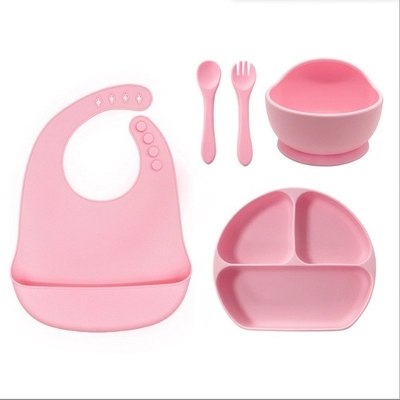 Silikon Baby Fütterung Set 5pcs Beste wasserdichte Sicherheit einfach saubere Schüssel mit Löffel Bib