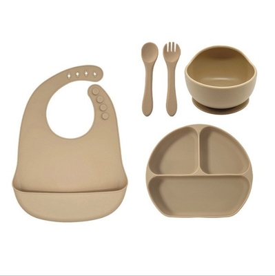 Silikon Baby Fütterung Set 5pcs Beste wasserdichte Sicherheit einfach saubere Schüssel mit Löffel Bib