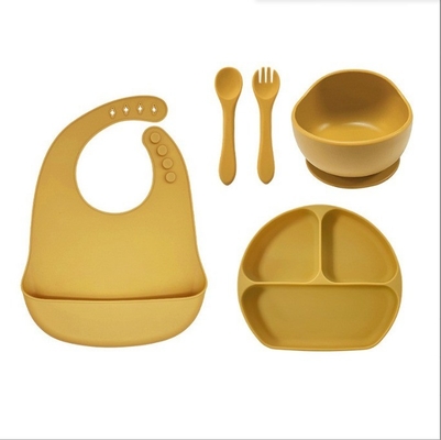 Silikon Baby Fütterung Set 5pcs Beste wasserdichte Sicherheit einfach saubere Schüssel mit Löffel Bib